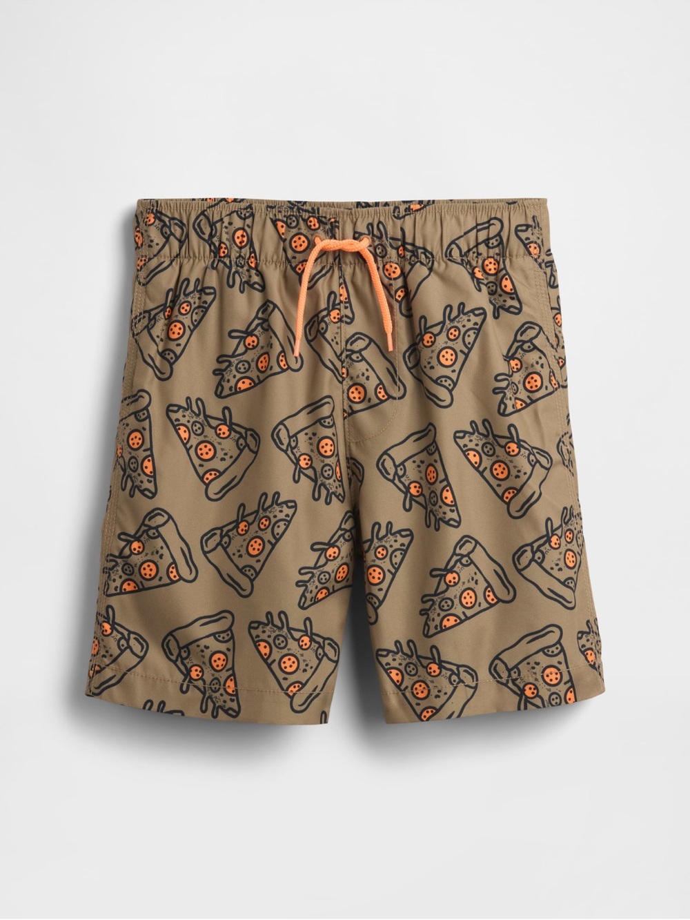 GAP Brown Pizza-Print Swim Board Shorts with Orange Drawstring